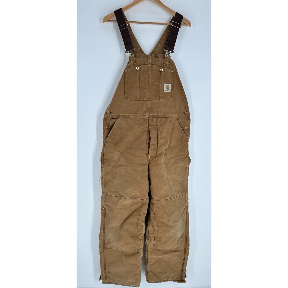 VTG 90s Carhartt BQ186 USA Made Insulated Duck Bib Overalls Double Knee 38x30
